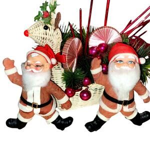 6" Vintage Waving Flocked Santa's